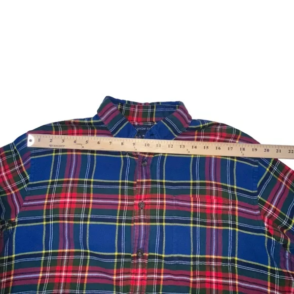 Land's End Traditional Fit Blue Red Plaid Flannel Button Down Shirt - Men’s XL - Picture 4 of 10